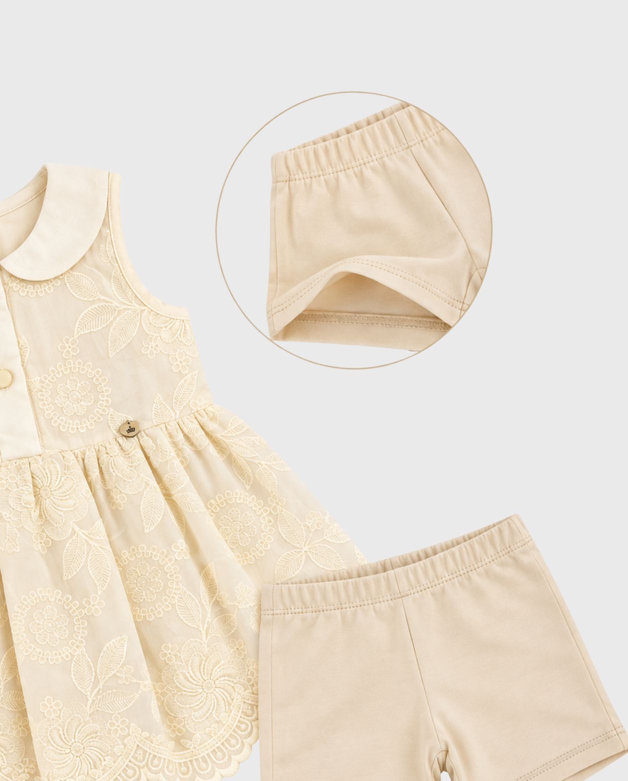 Vestido Cuello Bordado Beige Detalle