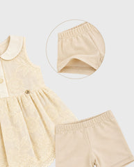 Vestido Cuello Bordado Beige Detalle
