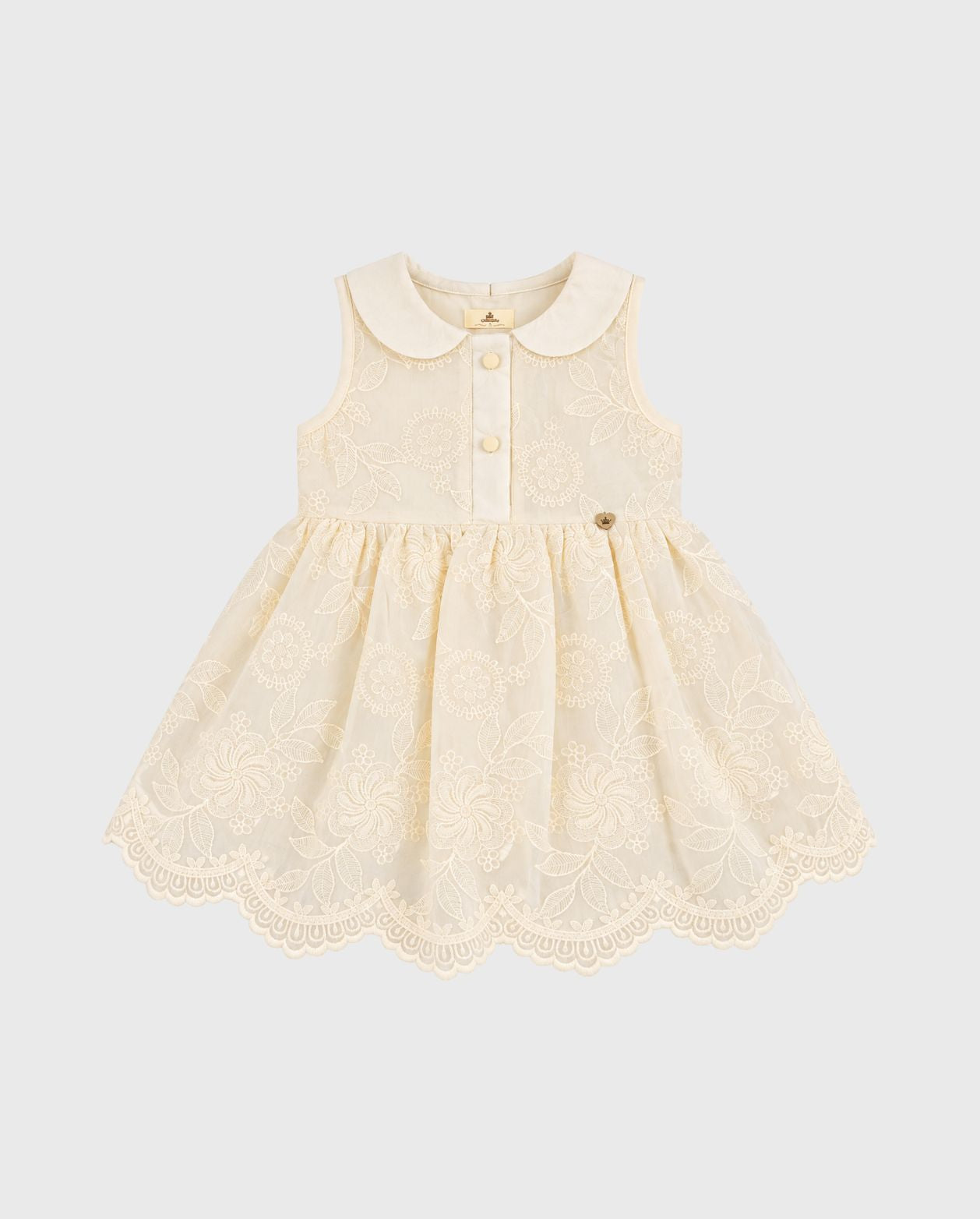Vestido Cuello Bordado Beige