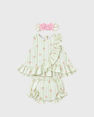 Conjunto Panty con Balaca Estampado Flores Verde