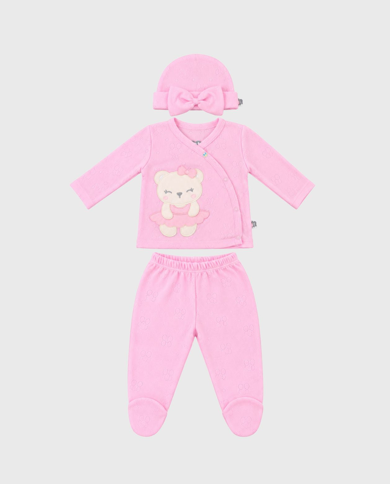 Set Primer Día Bordado Oso Rosa estilo
