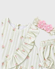 Conjunto Panty con Balaca Estampado Flores Verde DETALLE