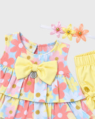 Conjunto Short con Balaca Estampado Flores Amarillo detalle