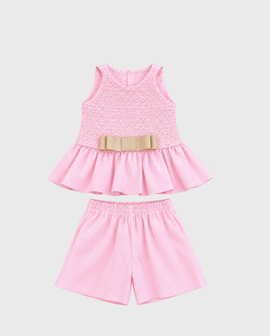 Conjunto Short Pecho Bordado Smock Rosa estilo