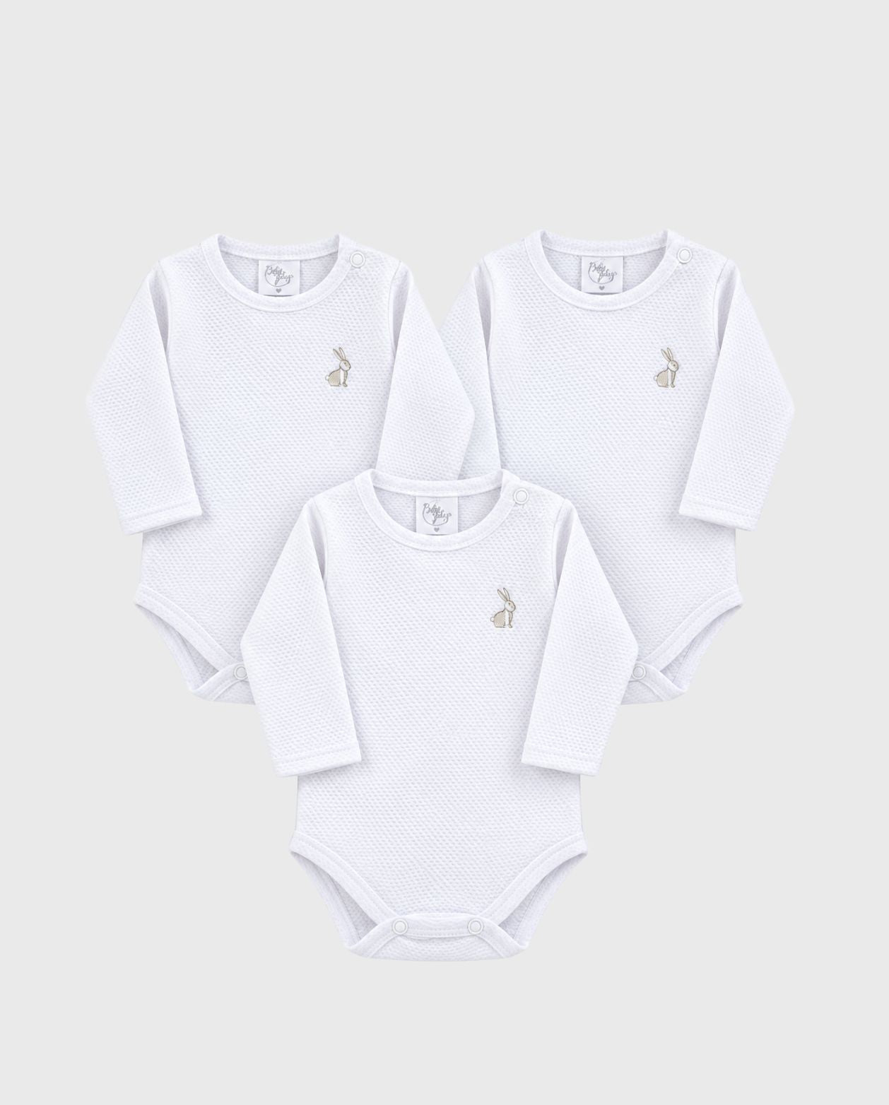Set 3 Bodys Manga Larga Blanco Unisex