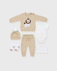 Set Primer Día Bordado León Beige