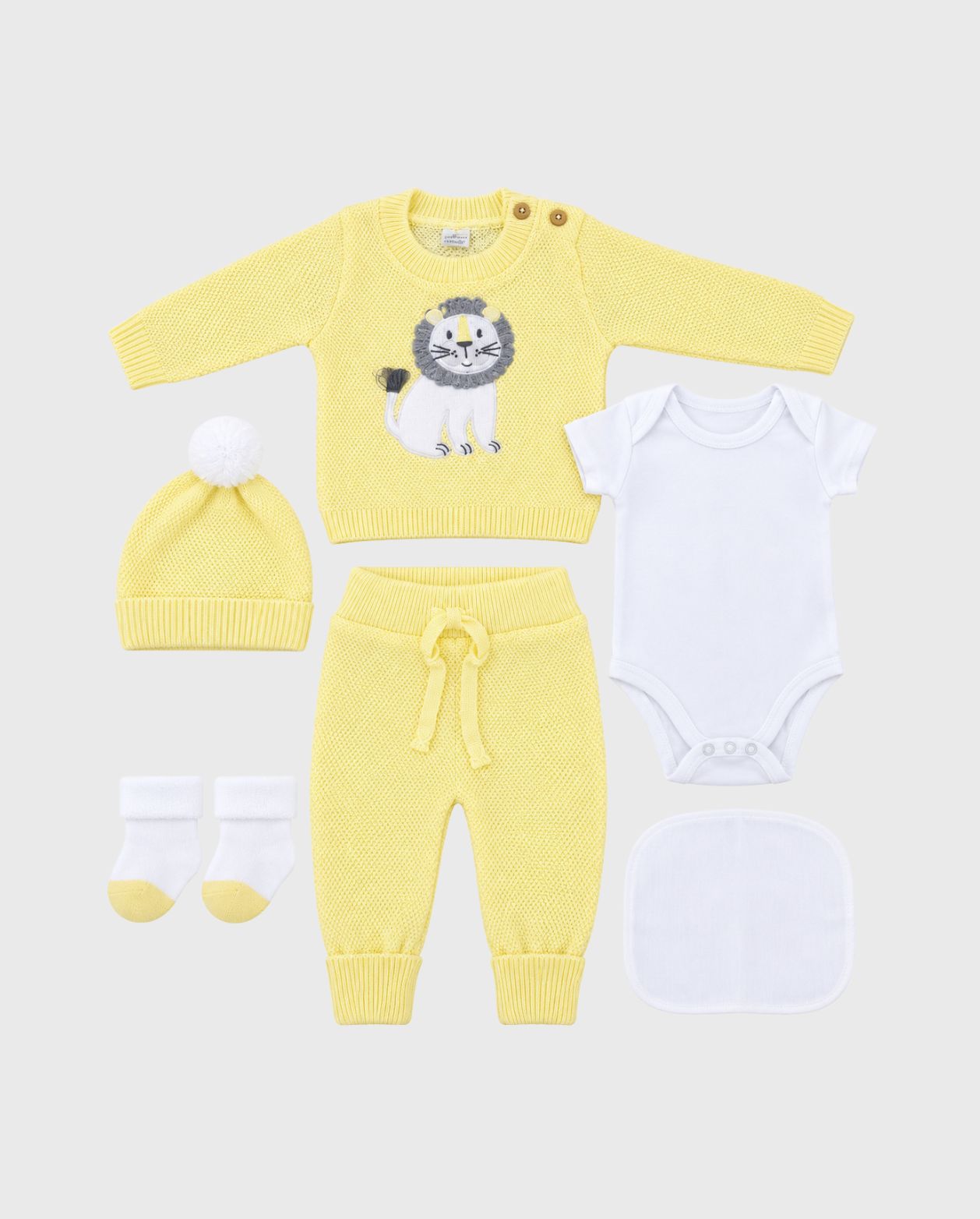 Set Primer Día Tejido León Amarillo