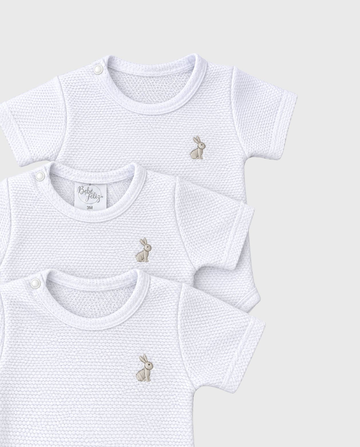Set 3 Bodys Manga Corta Blanco Unisex DETALLE