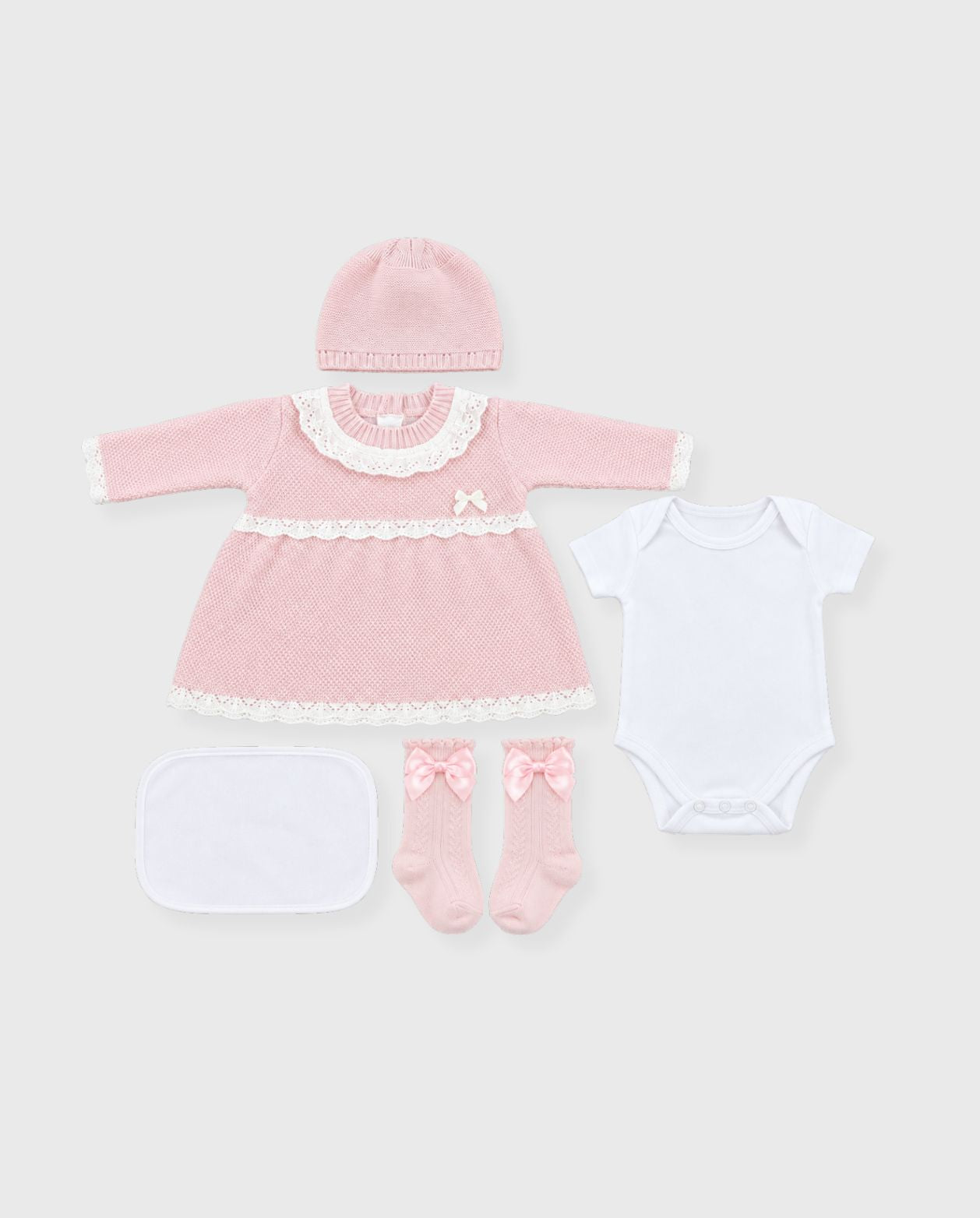 Set Primer Día Vestido Tejido Rosa estilo