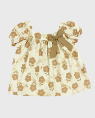 Vestido Sublimado Flores Con Moño cafe