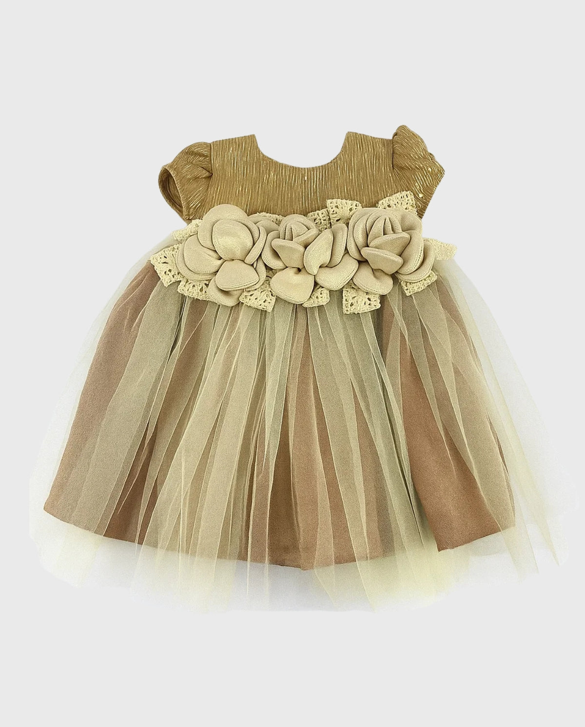 Vestido Destello Tul Flores Dorado detalle