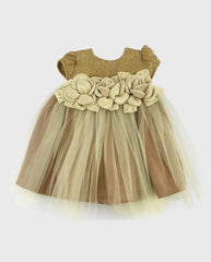 Vestido Destello Tul Flores Dorado detalle