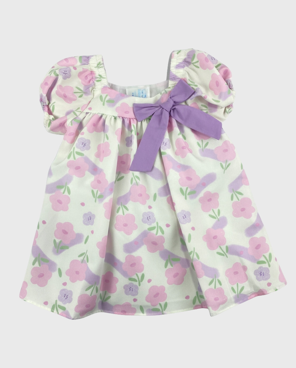 Vestido Sublimado Flores Con Moño morado