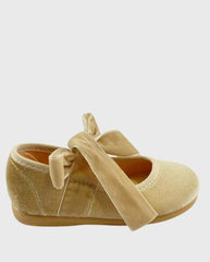 Baletas Mercedita Cinta De Terciopelo Color Champán Tokolate perfil