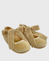 Baletas Mercedita Cinta De Terciopelo Color Champán Tokolate par