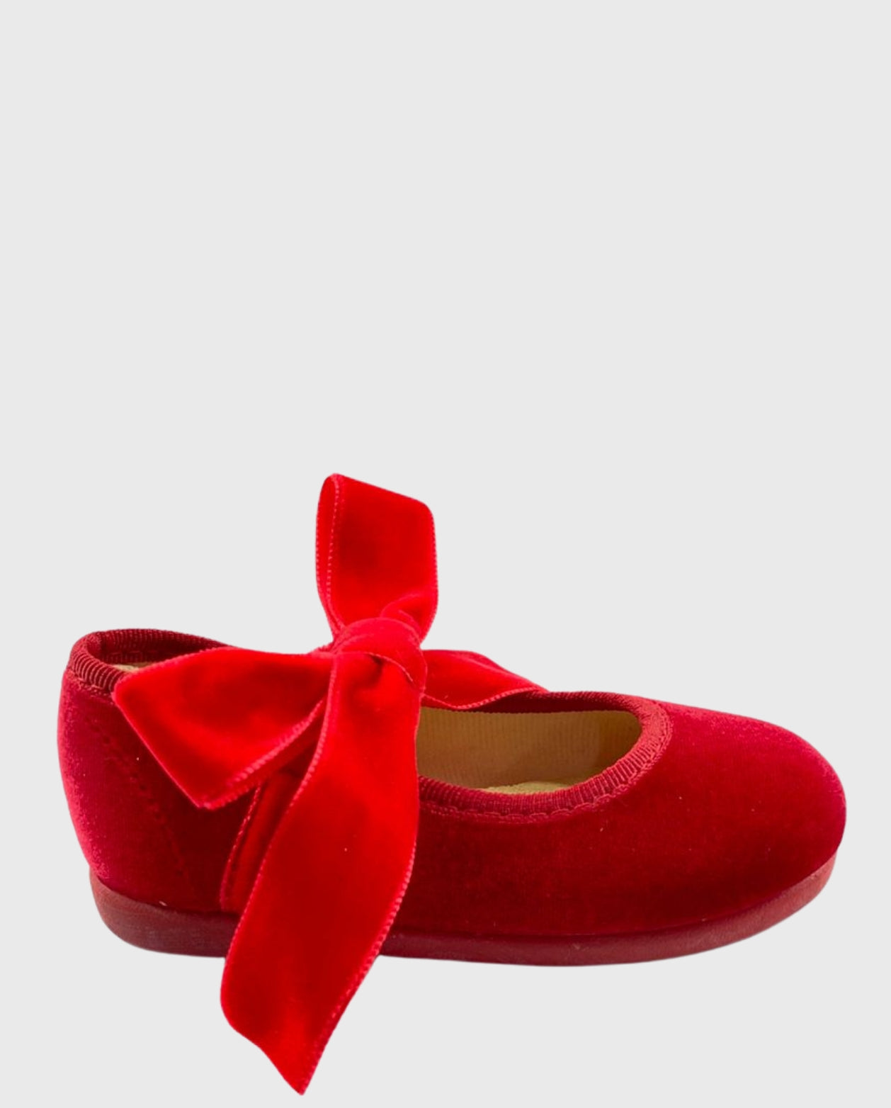 Baletas Mercedita Con Cinta De Terciopelo Rojo Tokolate perfil
