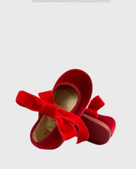 Baletas Mercedita Con Cinta De Terciopelo Rojo Tokolate suela