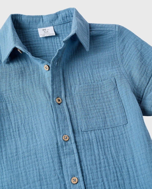 Camisa Manga Corta Bambula Azul Zippy®  detalle