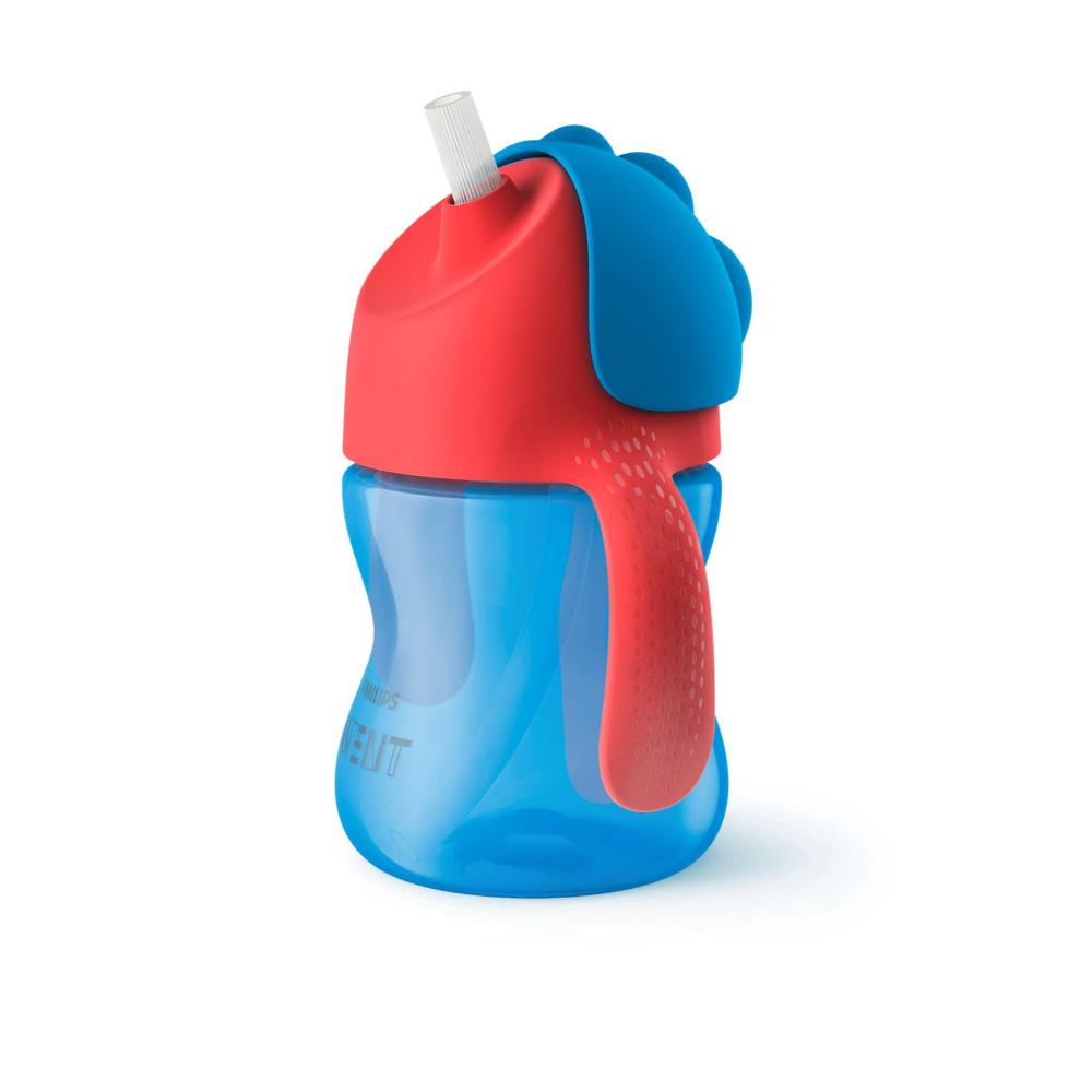 Vaso Pitillo Con Asas 200ml Azul Avent Tapa