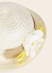 Sombrero Con Aplique Floral Blanco