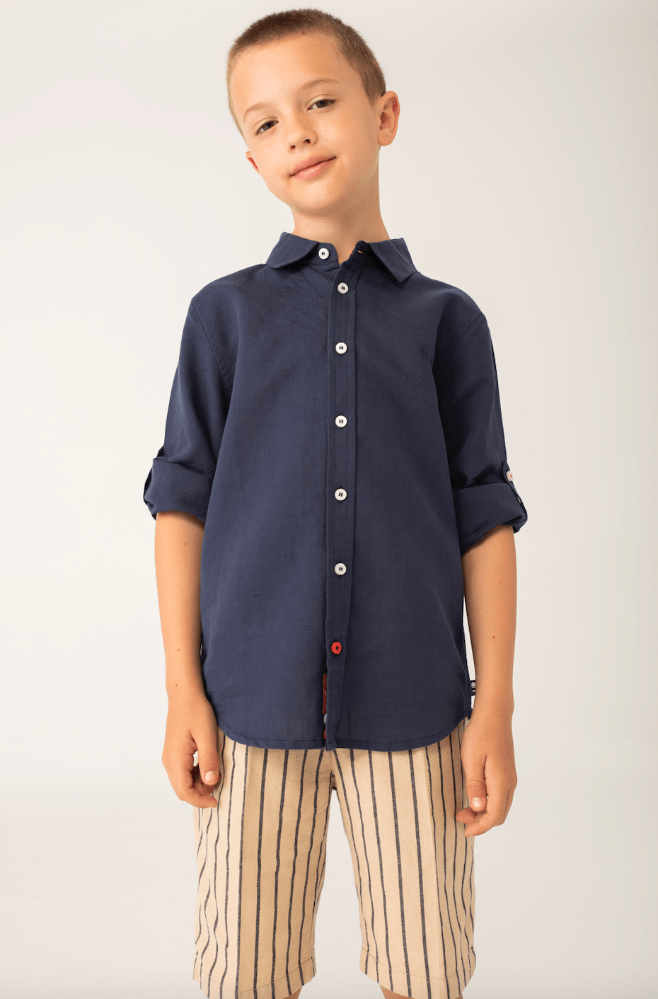 Camisa Manga Larga Lino Marino Boboli