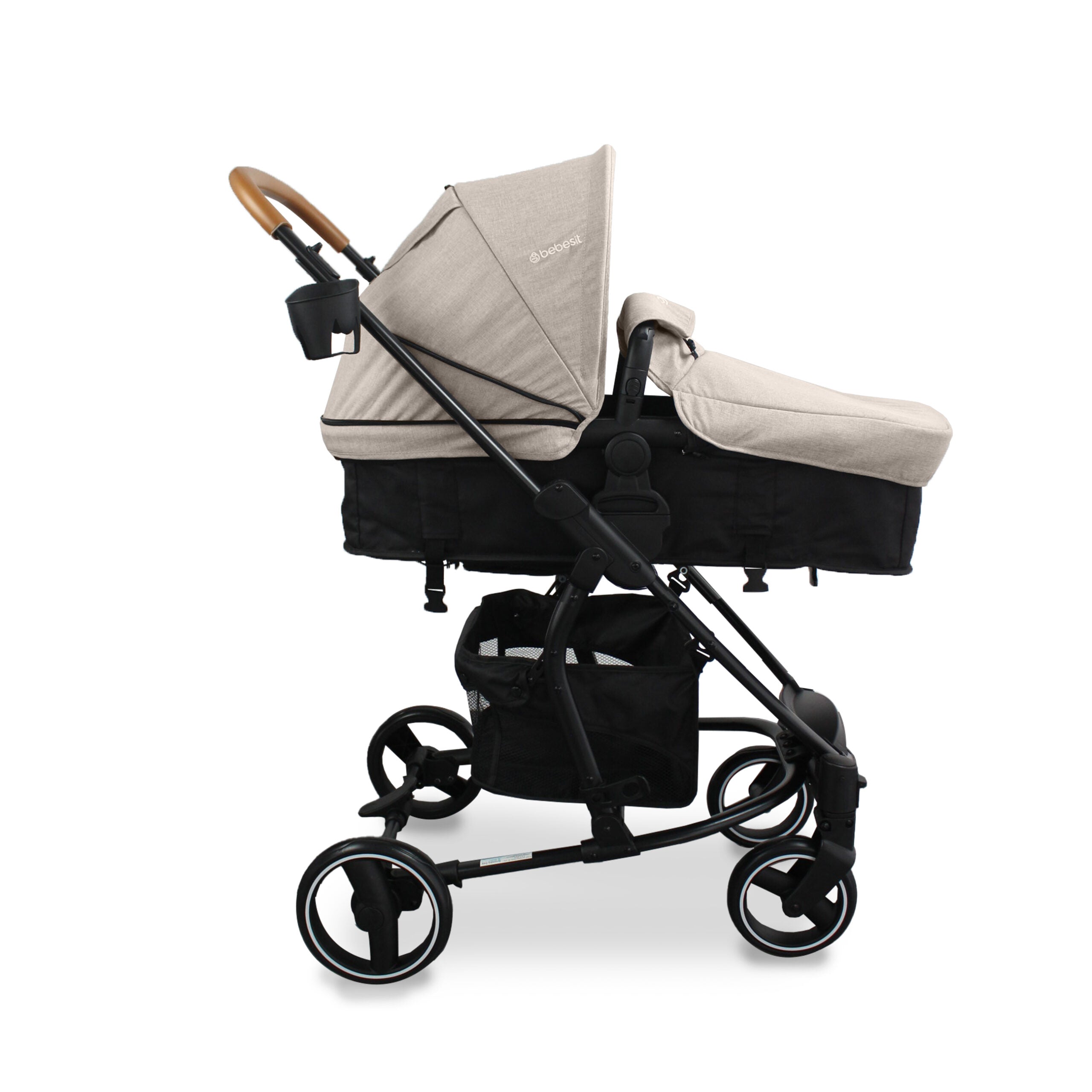 Coche Moisés Con Porta Bebé Travel System Prima Beige Bebesit Lateral