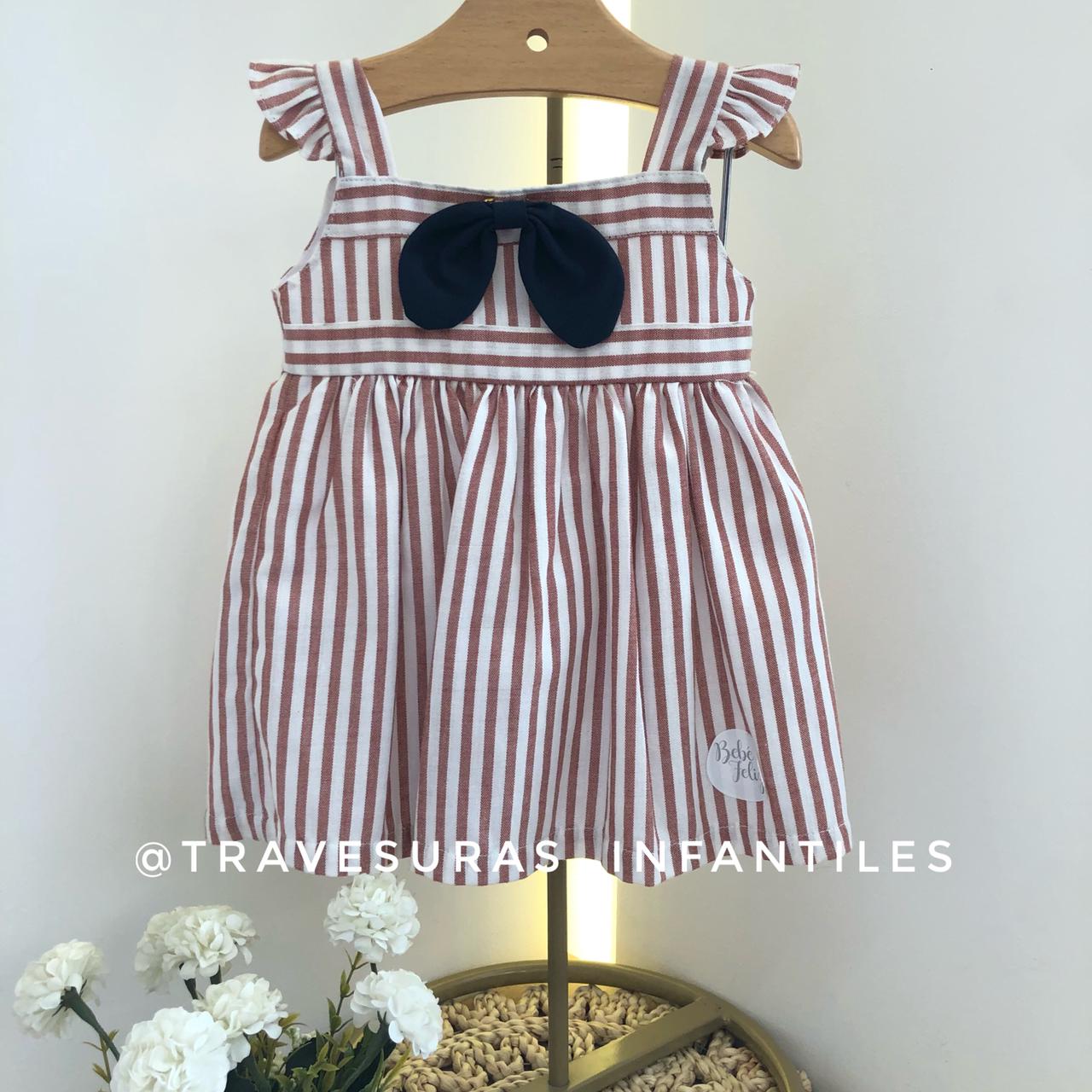 Vestido Moñito Con Rayas Terracota Travesuras Infantiles