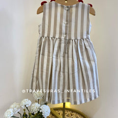 Vestido Rayas Con Moño Café Niña Travesuras Infantiles