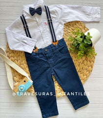 Conjunto Camisa Moño Y Bermuda Tirantes Azul RUGLATS