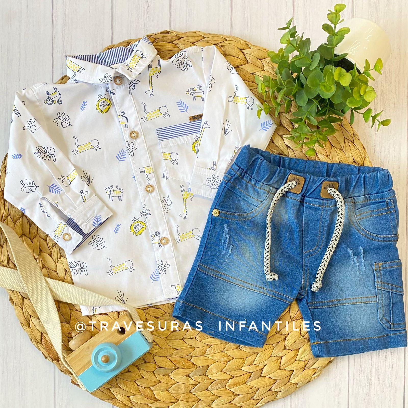 Conjunto Niño Safari Con Camisa Estampada Y Bermuda de Jean Animales