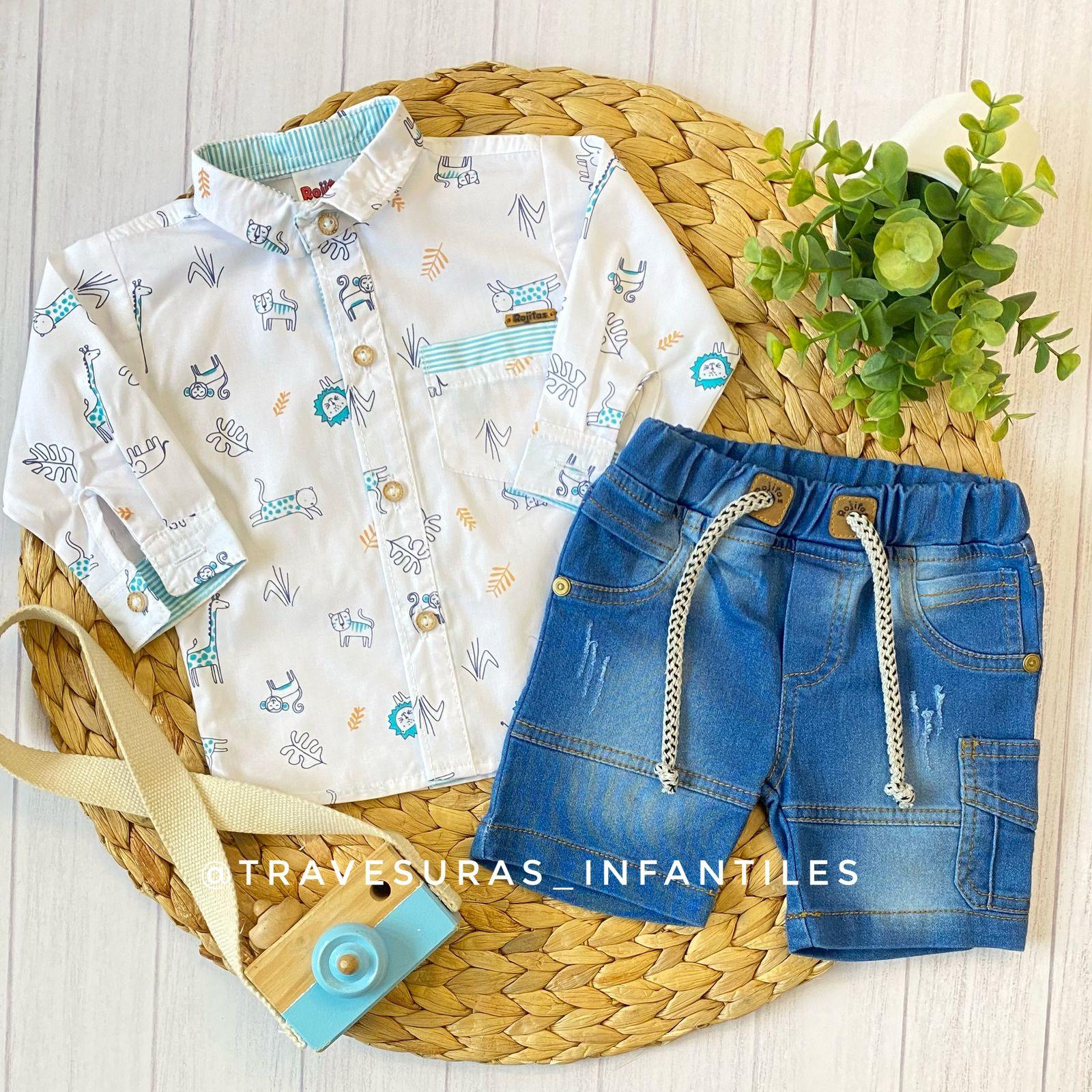 Conjunto Niño Safari Con Camisa Estampada Y Bermuda de Jean