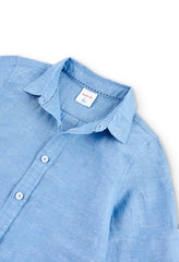 Camisa Lino Manga Larga Azul Boboli