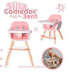 SILLA COMEDOR 3 EN 1 MADERA ROSADO Travesuras Infantiles