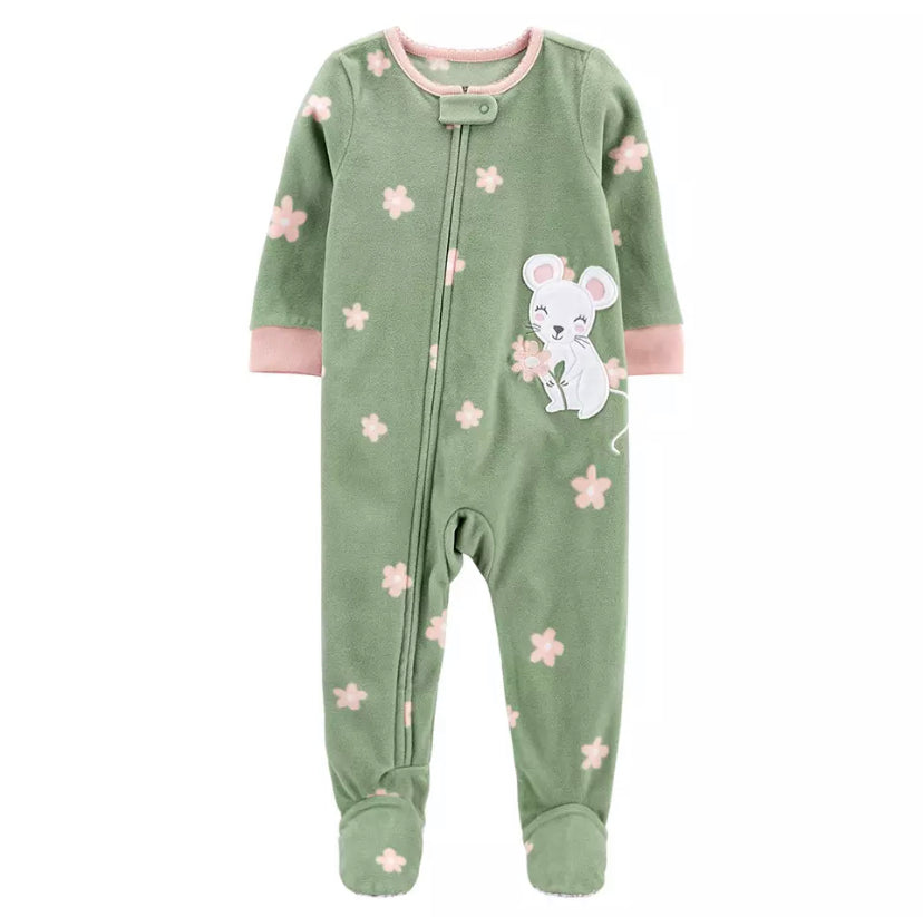 Pijama Ratoncita Verde Flores Bebé Niña Travesuras Infantiles