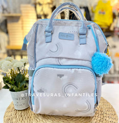 Pañalera Morral Arcoíris Gris Cremallera Azul Baby Luna