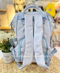 Pañalera Morral Arcoíris Gris Cremallera Azul Baby Luna Correas